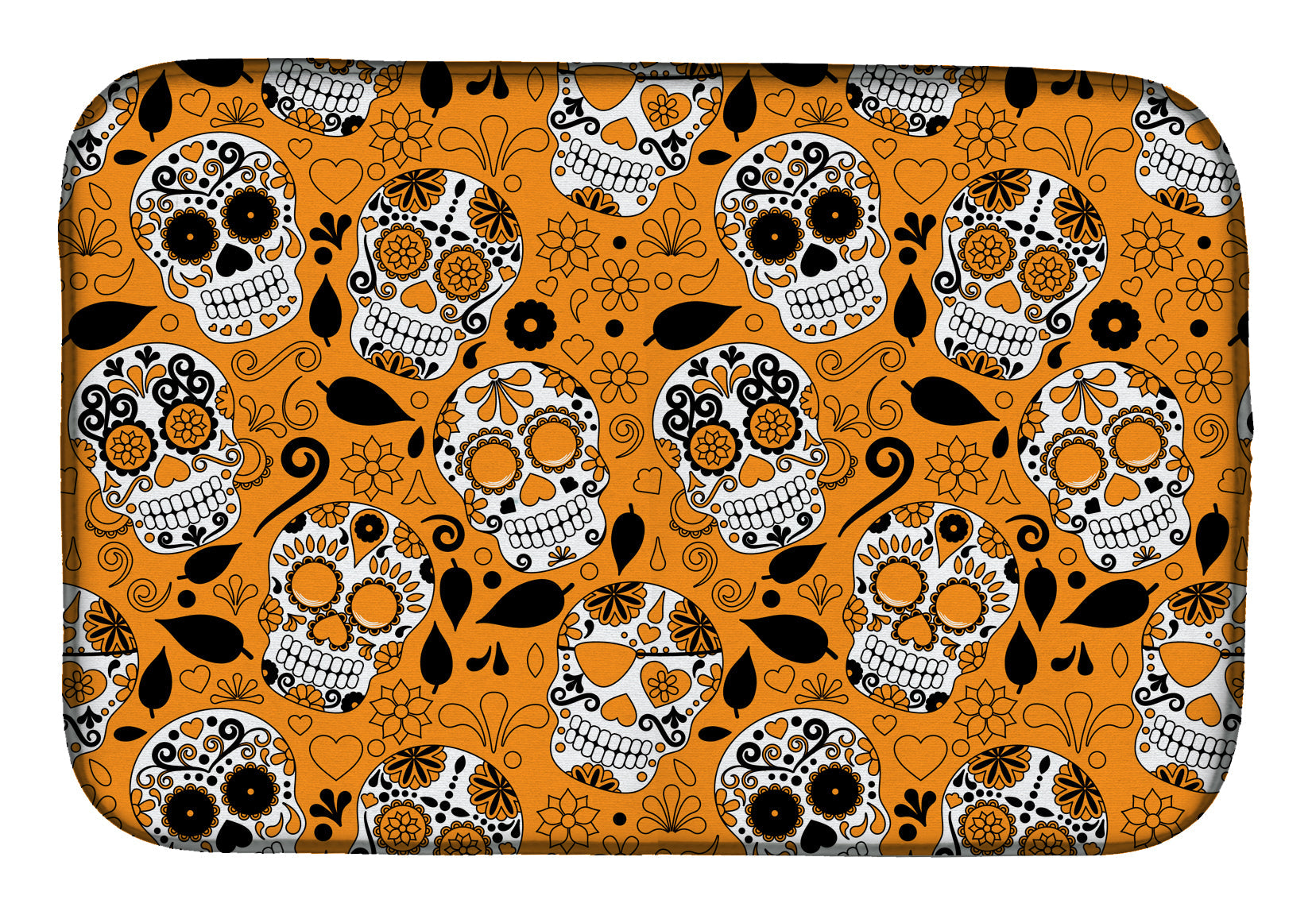 Day of the Dead Orange Dish Drying Mat Absorbent Dish Drying Mat Pad for Kitchen Counter Dish Drainer Mat for Countertop, 14 x 21", Multicolor
