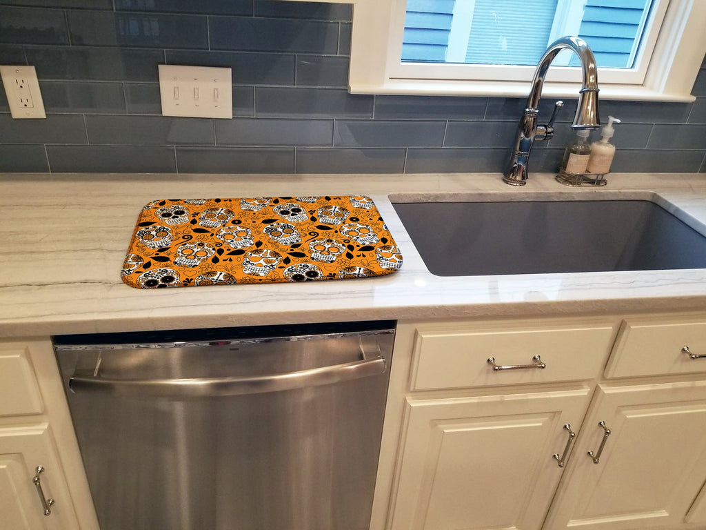 Day of the Dead Orange Dish Drying Mat Absorbent Dish Drying Mat Pad for Kitchen Counter Dish Drainer Mat for Countertop, 14 x 21", Multicolor