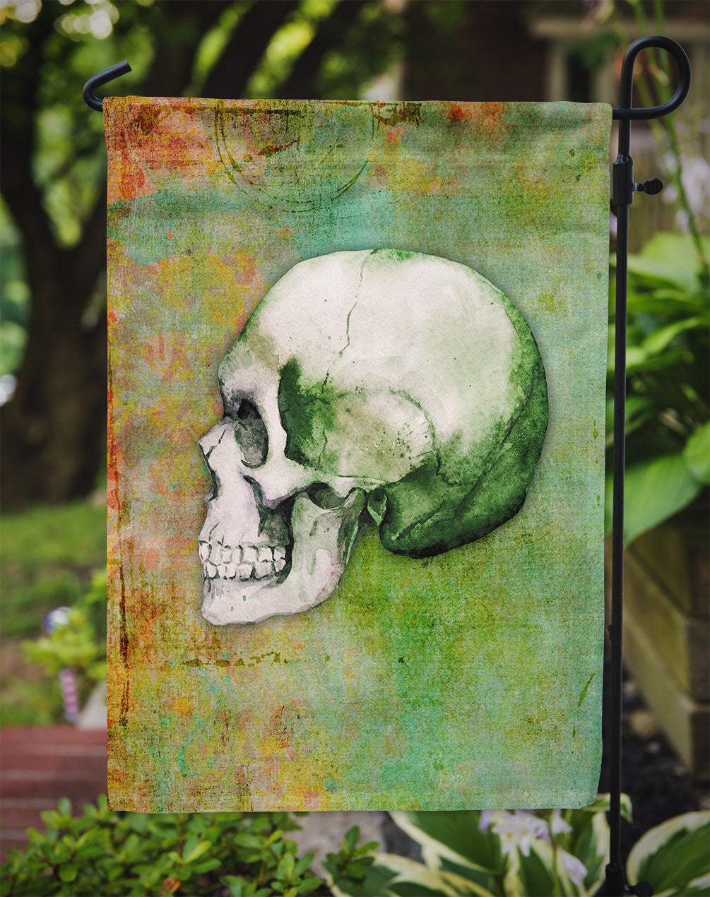 Day of the Dead Green Skull Garden Flag Mailbox Decorative Yard Banner Outside Patio Artwork for Flower Beds, Garden Size, Multicolor