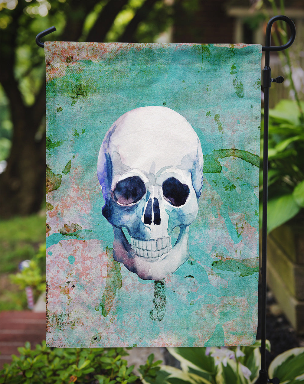 Day of the Dead Teal Skull Garden Flag Mailbox Decorative Yard Banner Outside Patio Artwork for Flower Beds, Garden Size, Multicolor