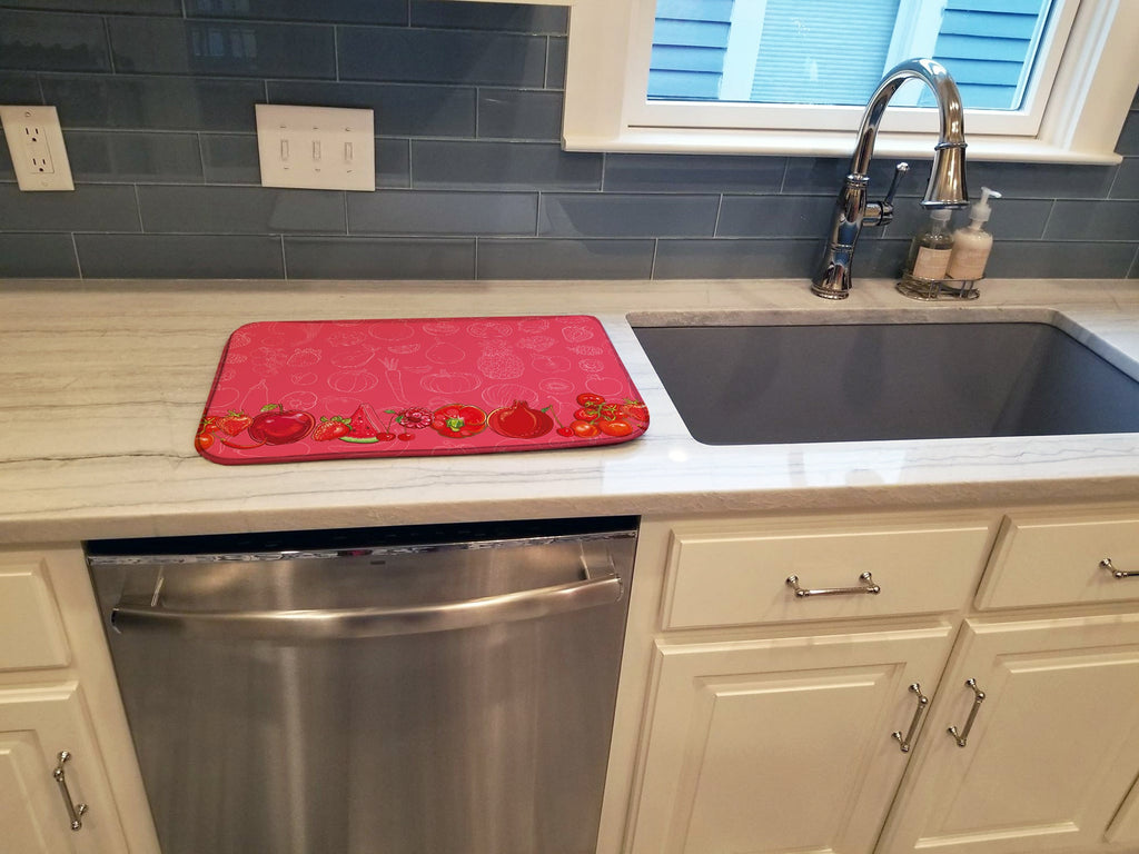 Fruits and Vegetables in Red Dish Drying Mat Absorbent Dish Drying Mat Pad for Kitchen Counter Dish Drainer Mat for Countertop, 14 x 21", Multicolor