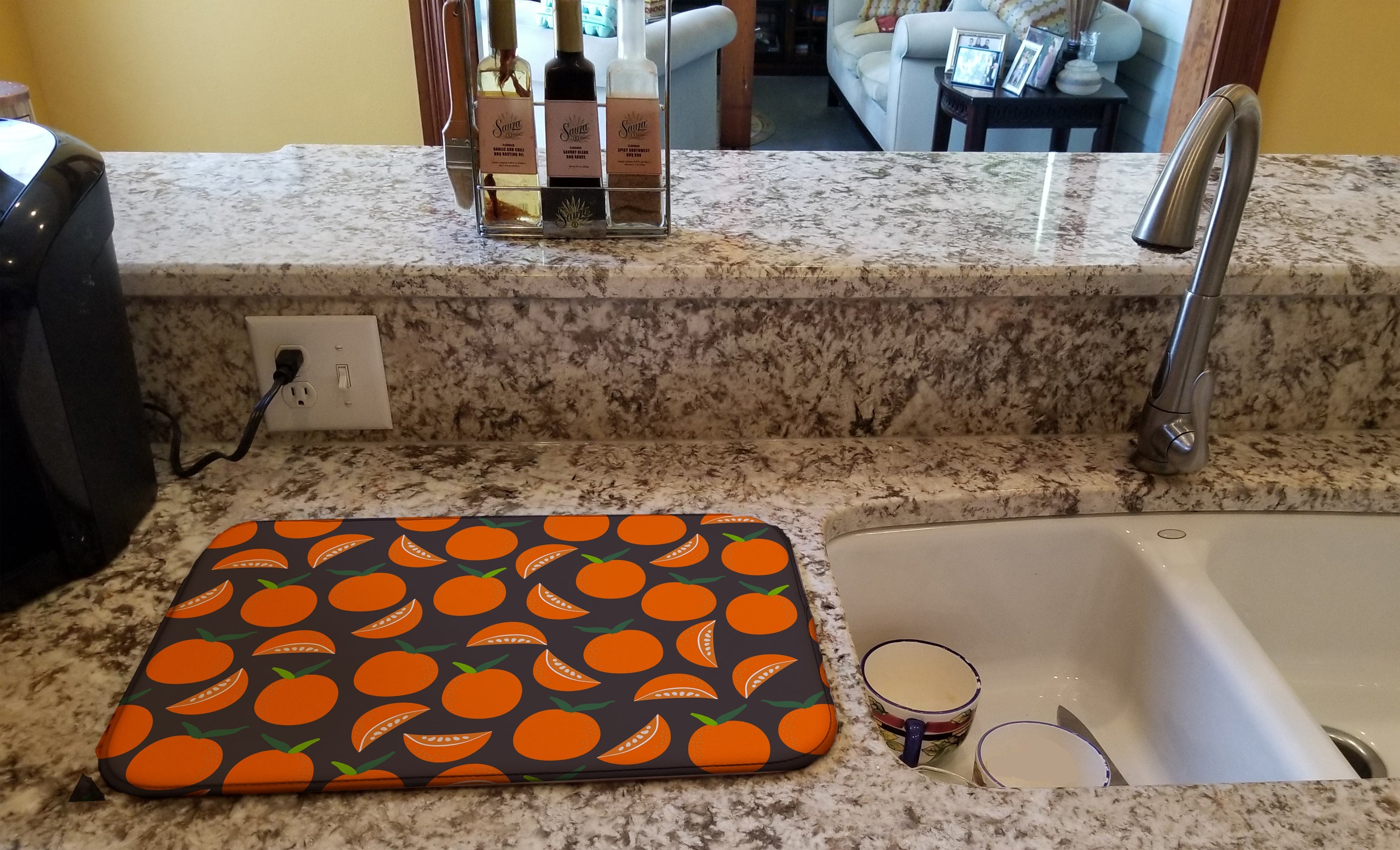 Oranges on Gray Dish Drying Mat Absorbent Dish Drying Mat Pad for Kitchen Counter Dish Drainer Mat for Countertop, 14 x 21", Multicolor