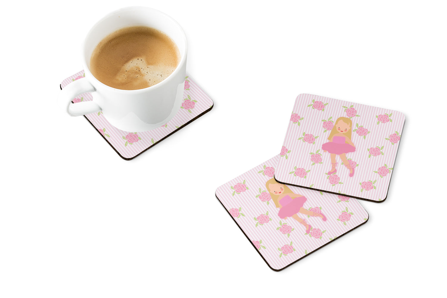 Ballerina Long Haired Blonde Foam Coasters Set of 4 Cup Coasters for Indoor Outdoor, Tabletop Protection, Anti Slip, Mouse pad Material