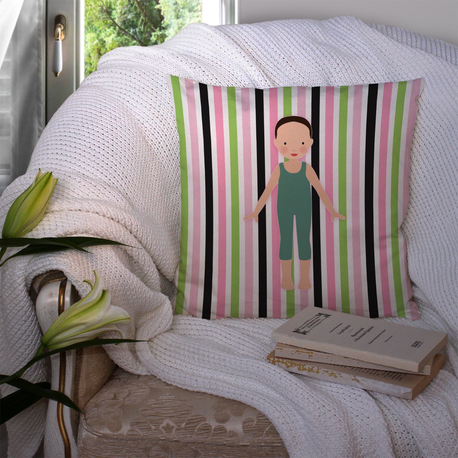 Dancer Bikatard Flex Hands Decorative Throw Pillow 14x14 Indoor Outdoor Accent Cushion, Fabric Cover with Insert for Sofa, Bed, Porch & Living Room