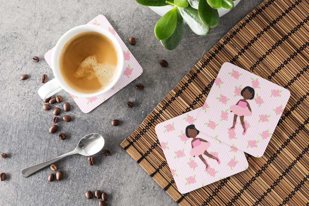 Ballerina African American Short Hair Foam Coasters Set of 4 Cup Coasters for Indoor Outdoor, Tabletop Protection, Anti Slip, Mouse pad Material
