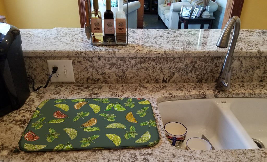 Lemons, Limes and Oranges Dish Drying Mat Absorbent Dish Drying Mat Pad for Kitchen Counter Dish Drainer Mat for Countertop, 14 x 21", Multicolor