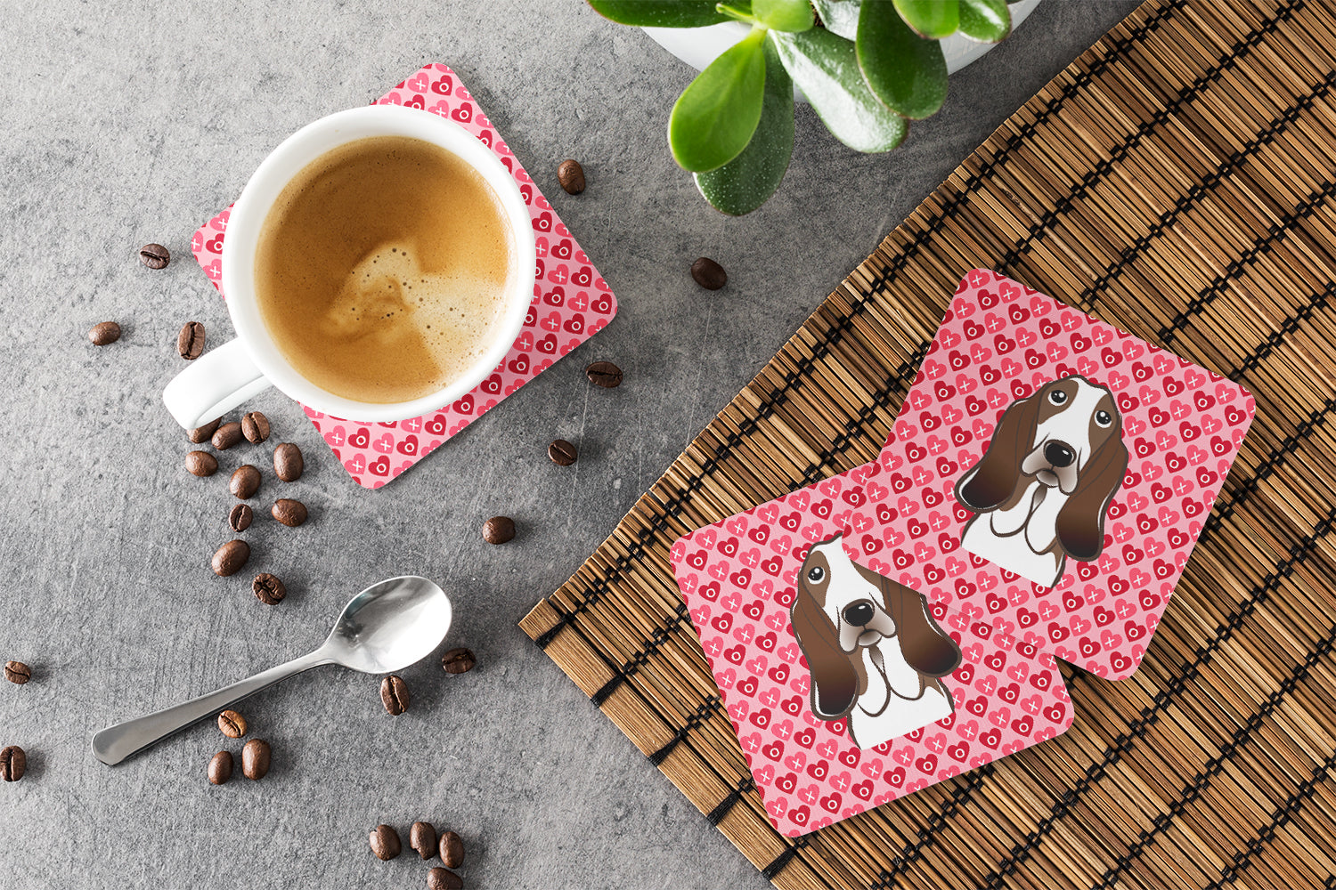 Basset Hound Hearts Foam Coaster  BB5313FC