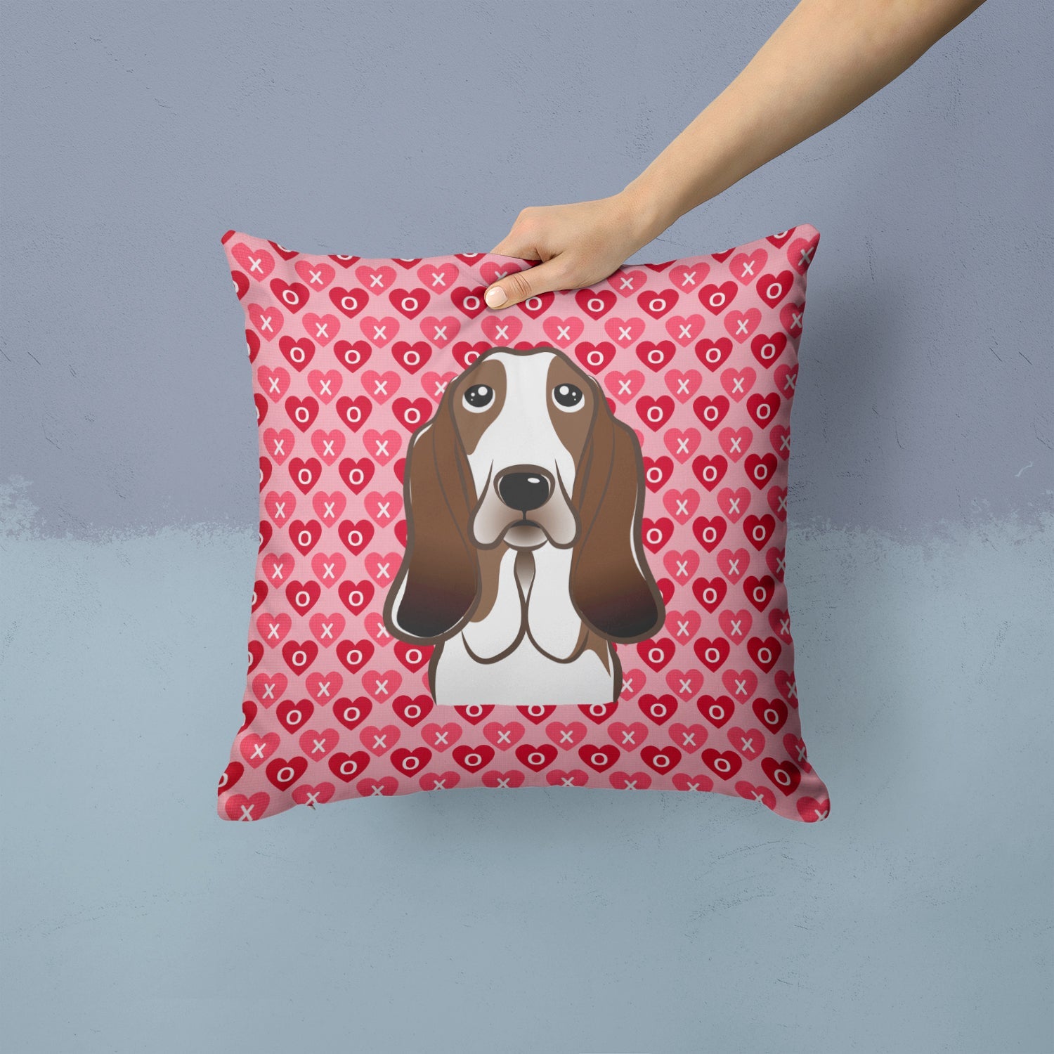 Basset Hound Hearts Throw Pillow - 14x14 Decorative Pillow – Art for Your Home & Patio BB5313PW1414