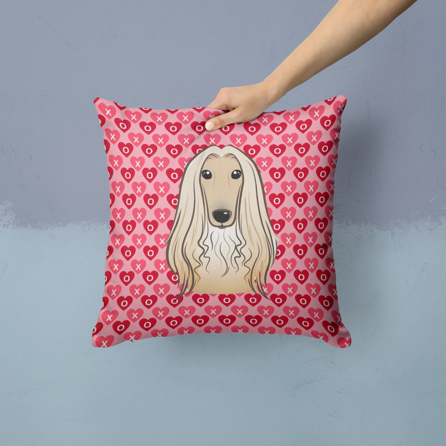 Afghan Hound Hearts Throw Pillow - 14x14 Decorative Pillow – Art for Your Home & Patio BB5314PW1414