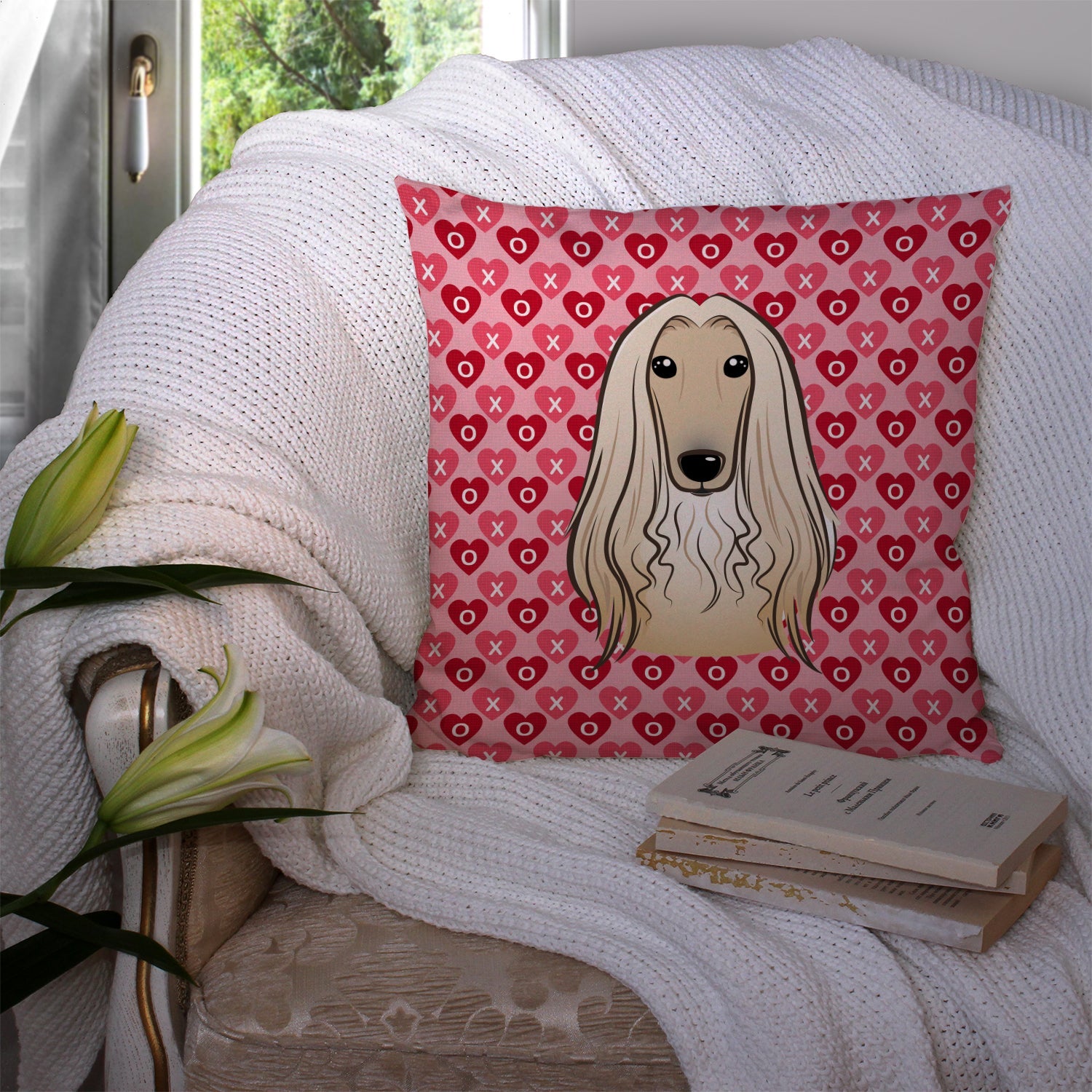 Afghan Hound Hearts Throw Pillow - 14x14 Decorative Pillow – Art for Your Home & Patio BB5314PW1414
