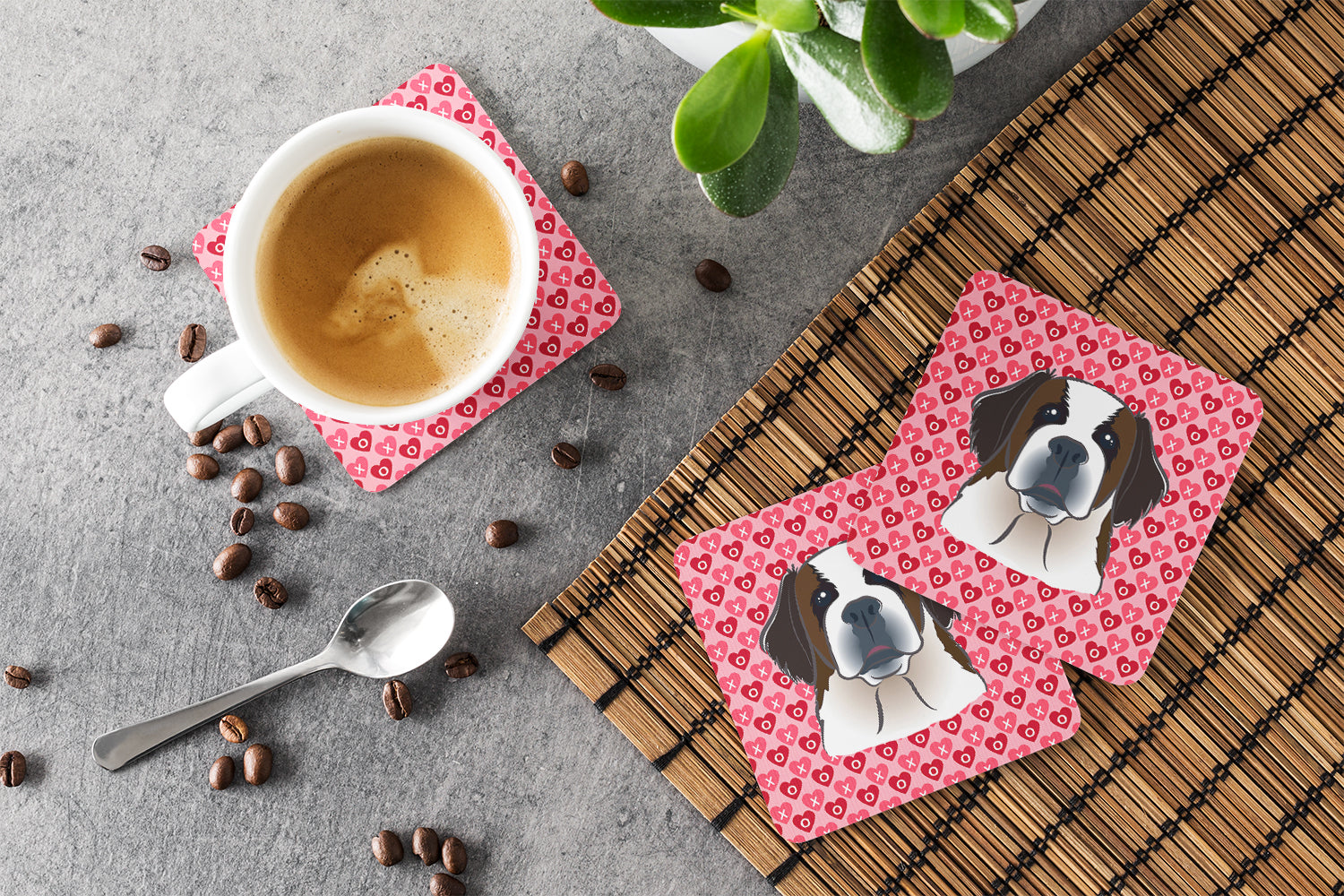 Saint Bernard Hearts Foam Coaster  BB5316FC
