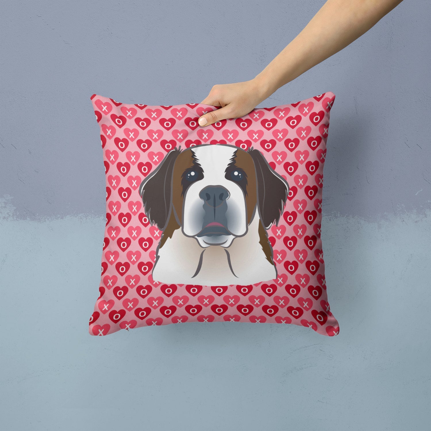 Saint Bernard Hearts Throw Pillow - 14x14 Decorative Pillow – Art for Your Home & Patio BB5316PW1414