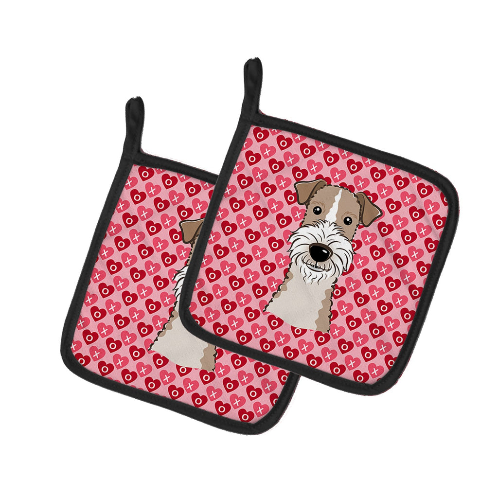 Wire Haired Fox Terrier Hearts Pot Holder Set of 2 | Quilted Hot Pads