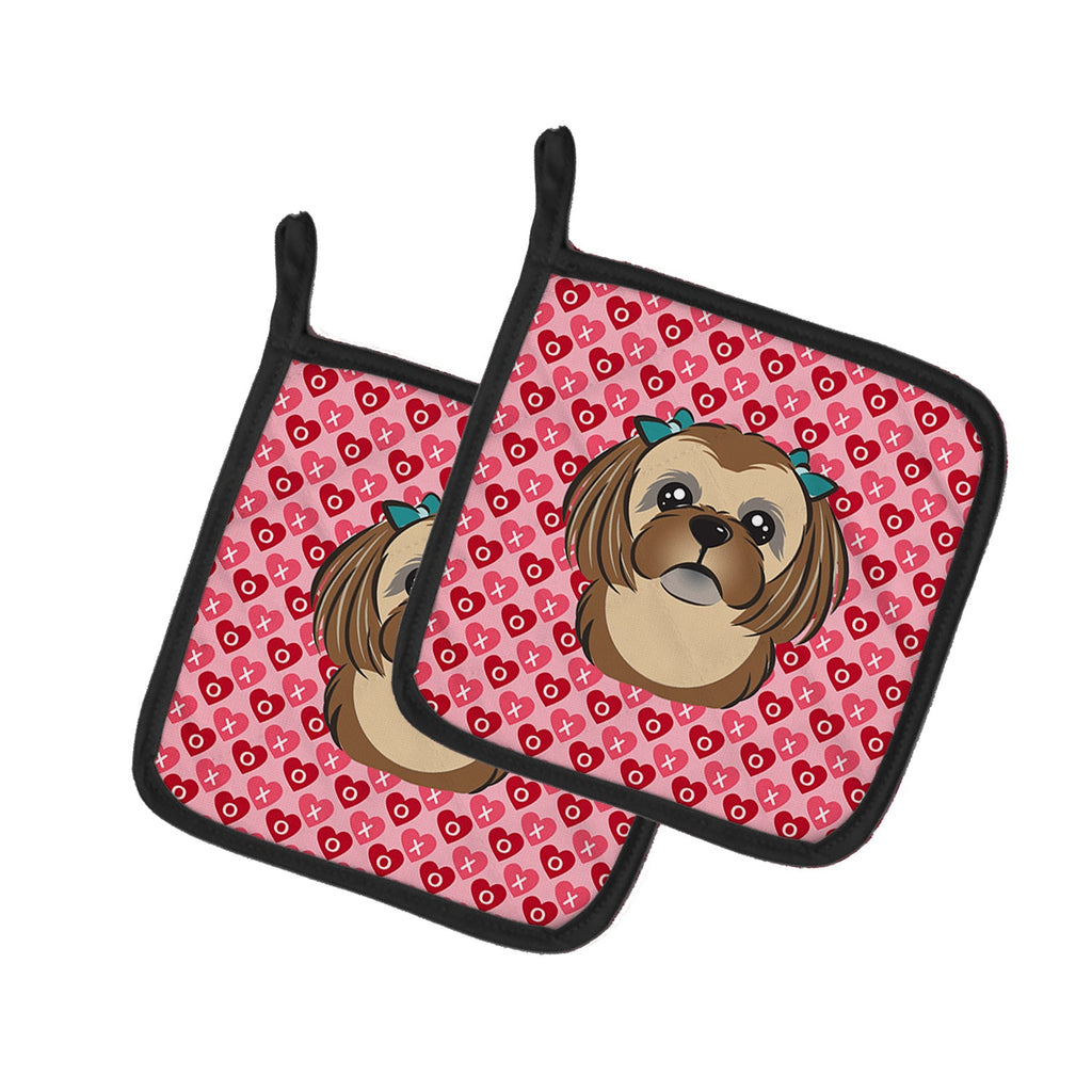 Chocolate Brown Shih Tzu Hearts Pot Holders - Set of 2 - Heat-Resistant Kitchen Essentials BB5319PTHD
