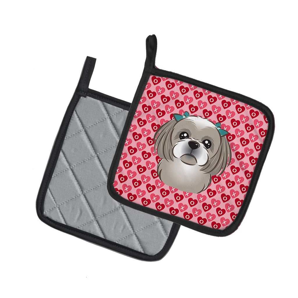 Gray Silver Shih Tzu Hearts Pot Holders - Set of 2 - Heat-Resistant Kitchen Essentials BB5320PTHD