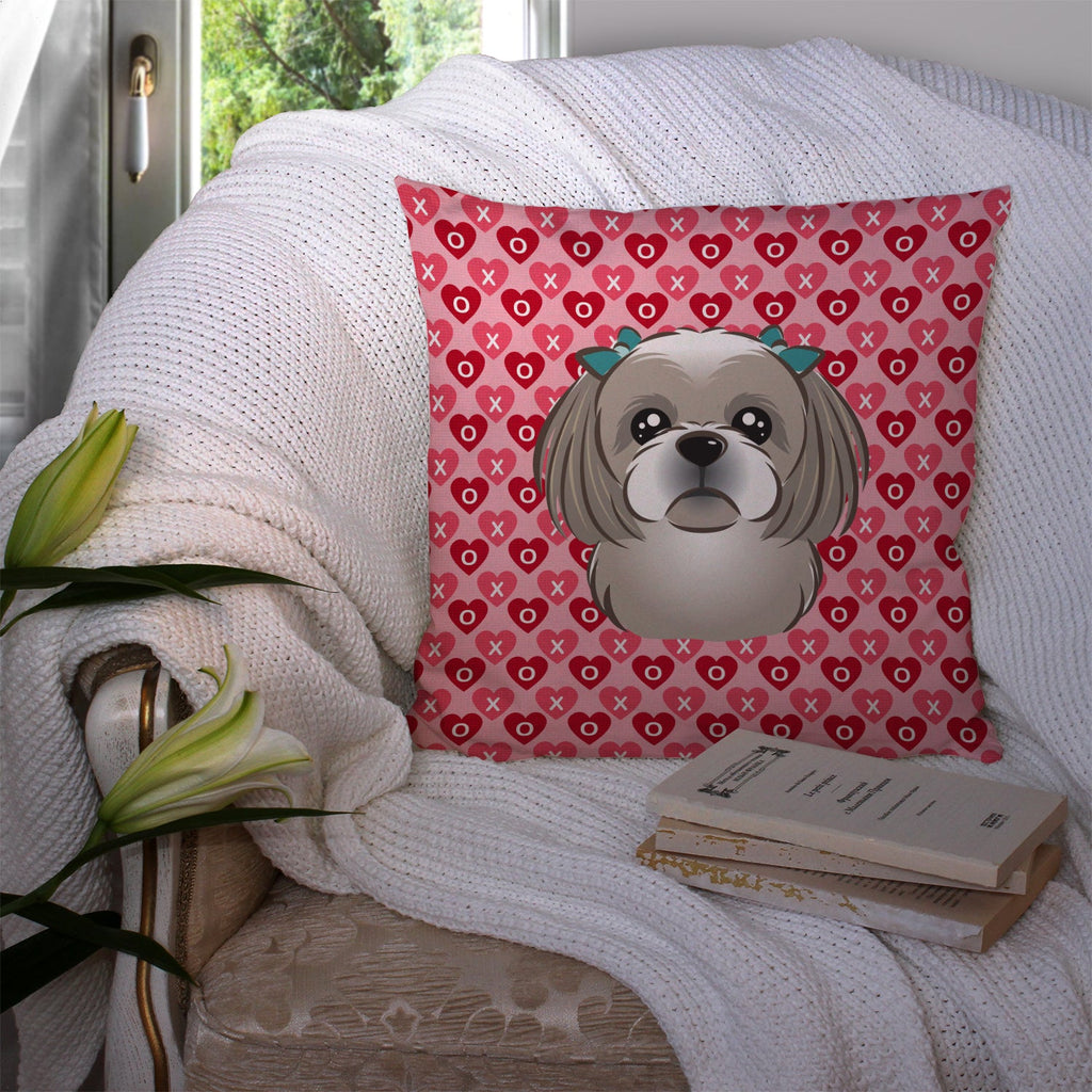 Gray Silver Shih Tzu Hearts Throw Pillow - 14x14 Decorative Pillow – Art for Your Home & Patio BB5320PW1414