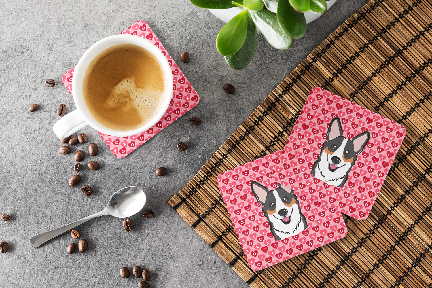Tricolor Corgi Foam Coasters Set of 4 Cup Coasters for Indoor Outdoor, Tabletop Protection, Anti Slip, Mouse pad Material