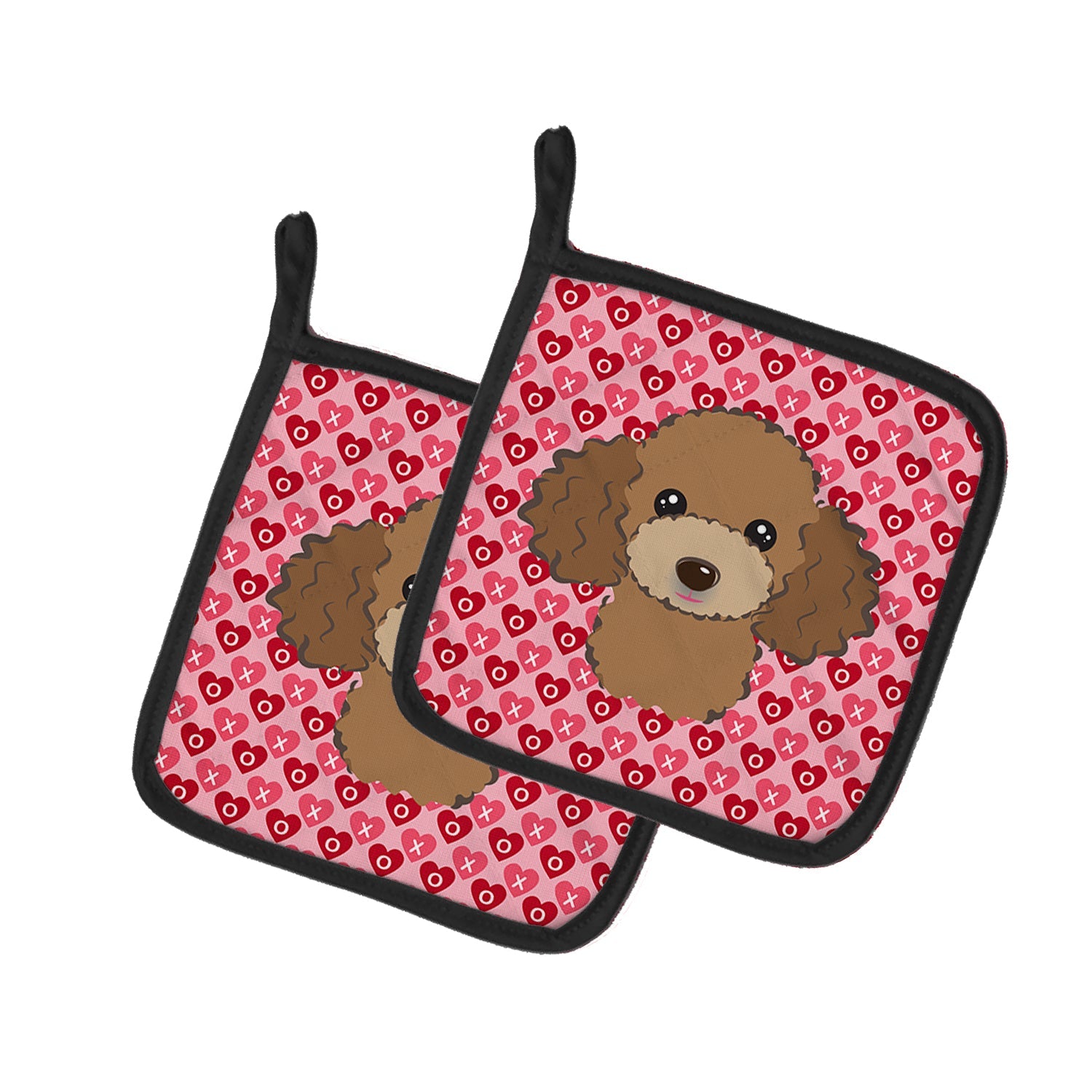 Chocolate Brown Poodle Hearts Pot Holders - Set of 2 - Heat-Resistant Kitchen Essentials BB5326PTHD