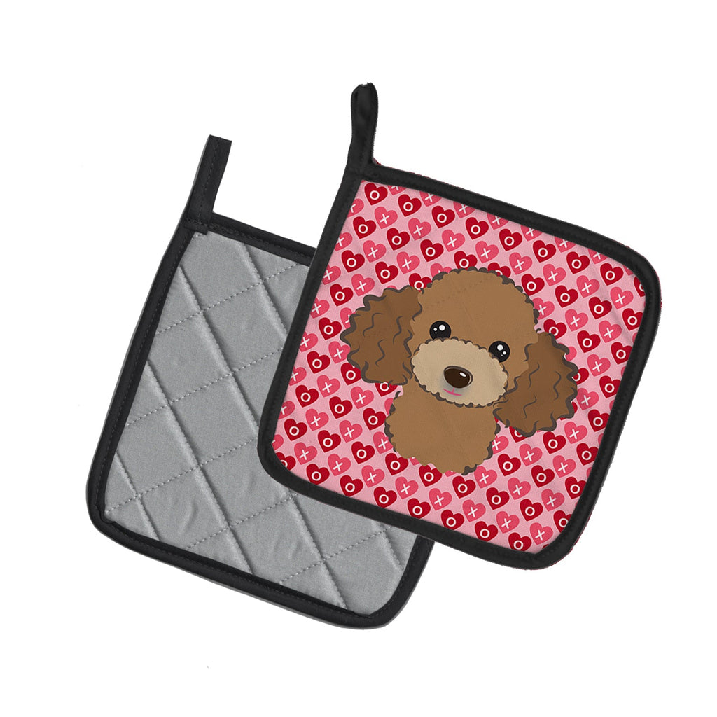 Chocolate Brown Poodle Hearts Pot Holders - Set of 2 - Heat-Resistant Kitchen Essentials BB5326PTHD