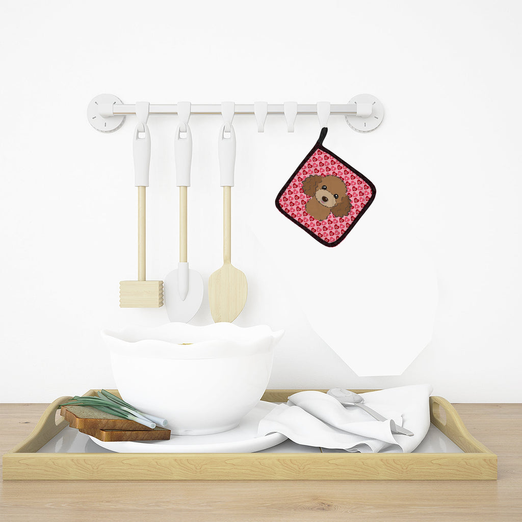 Chocolate Brown Poodle Hearts Pot Holders - Set of 2 - Heat-Resistant Kitchen Essentials BB5326PTHD