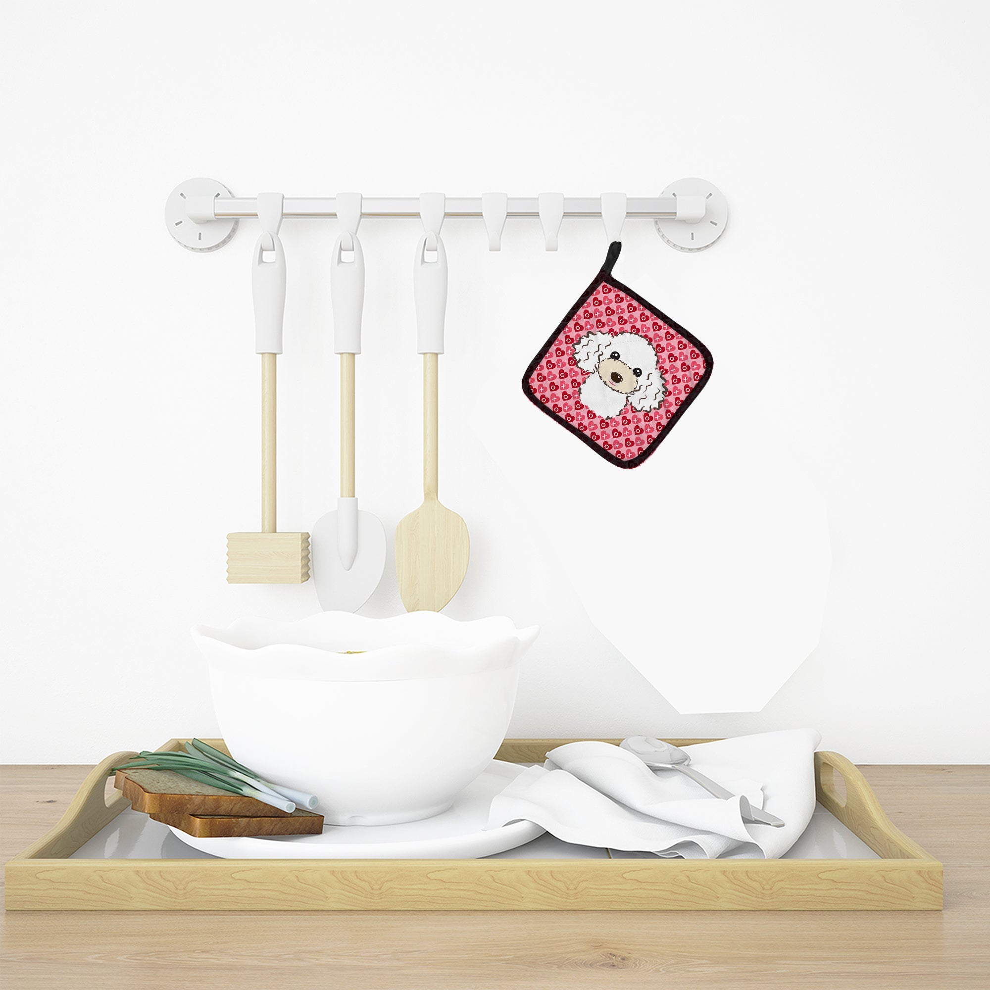 White Poodle Pot Holder Set of 2 Heat Resistant Quilted Hot Pads 7.5 x 7.5 Inch, Insulated Kitchen Trivets for Cooking & Baking