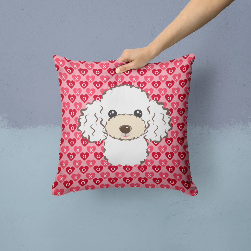 White Poodle Hearts Throw Pillow - 14x14 Decorative Pillow – Art for Your Home & Patio BB5327PW1414