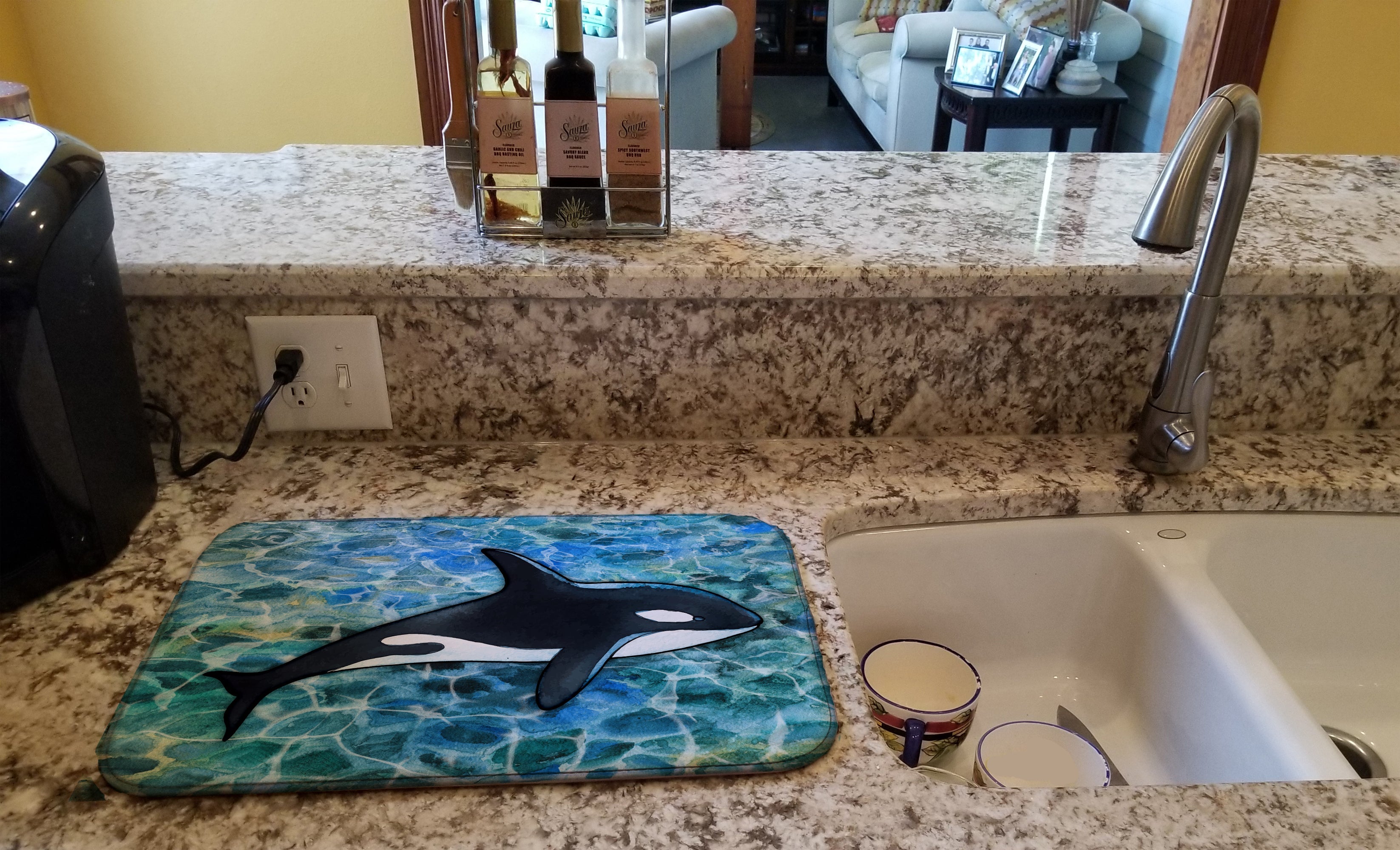 Killer Whale Orca Dish Drying Mat Absorbent Dish Drying Mat Pad for Kitchen Counter Dish Drainer Mat for Countertop, 14 x 21", Multicolor