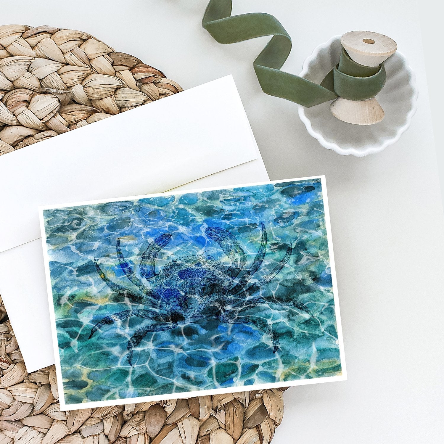 Crab Under water Greeting Cards Pack of 8 Blank Cards with Envelopes Whimsical A7 Size 5x7