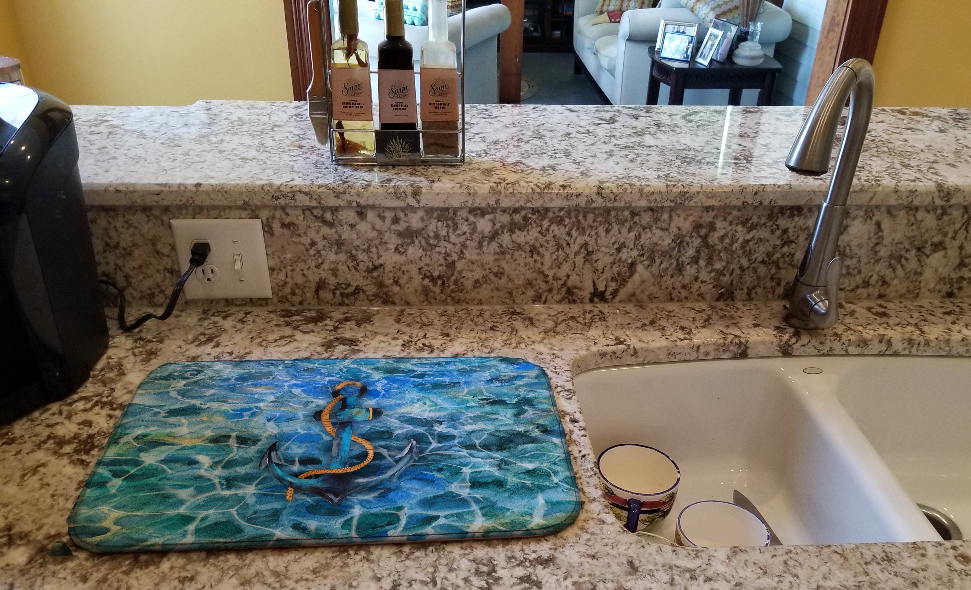 Anchor and Rope Dish Drying Mat Absorbent Dish Drying Mat Pad for Kitchen Counter Dish Drainer Mat for Countertop, 14 x 21", Multicolor