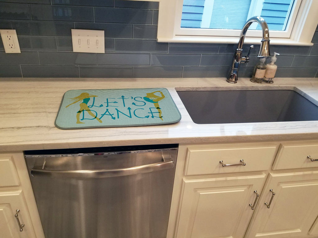 Let's Dance Linen Teal Dish Drying Mat Absorbent Dish Drying Mat Pad for Kitchen Counter Dish Drainer Mat for Countertop, 14 x 21", Multicolor