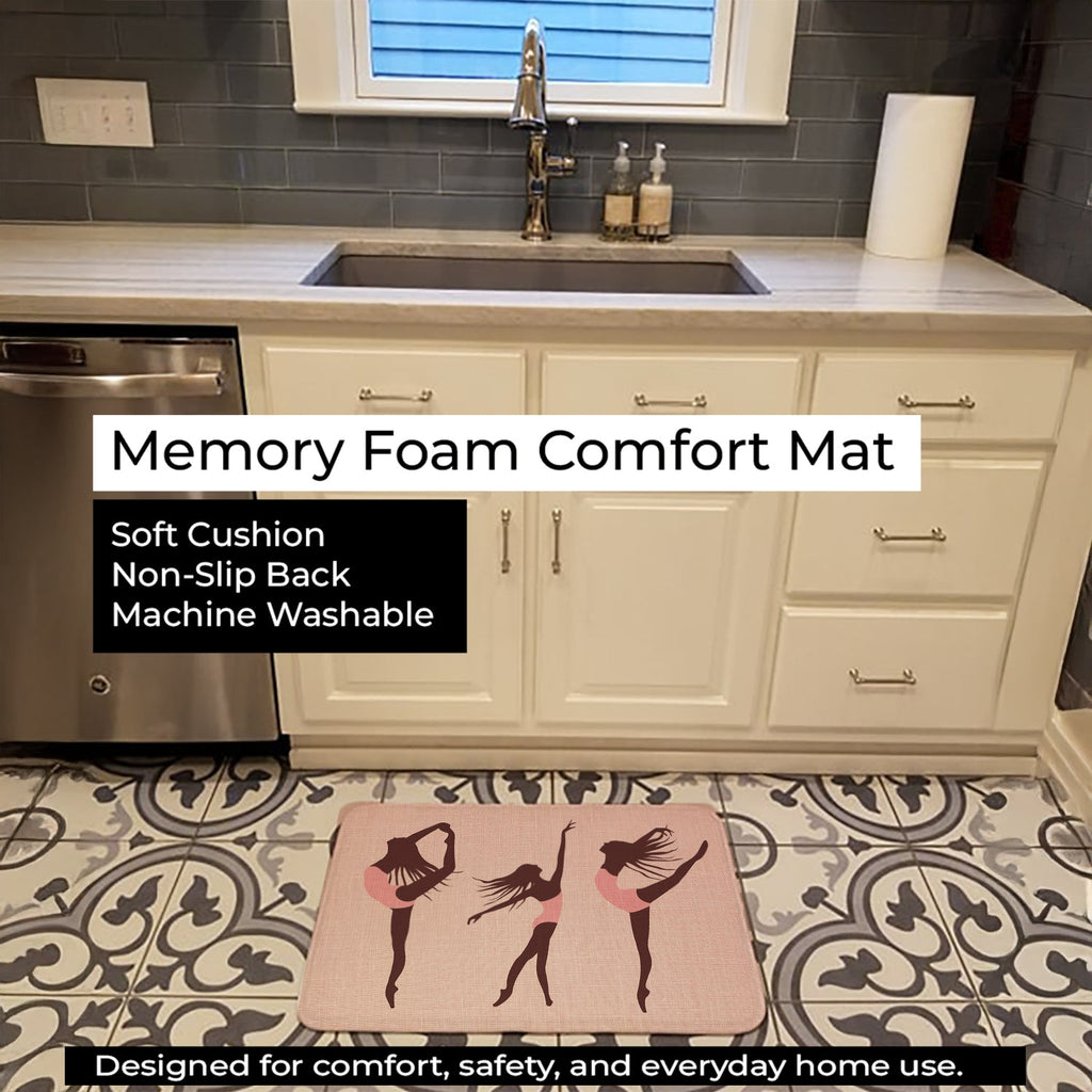 Dancers Linen Pink Memory Foam Kitchen Mat Machine Washable Anti-Fatigue Cushion Comfort Bath or Kitchen Rug