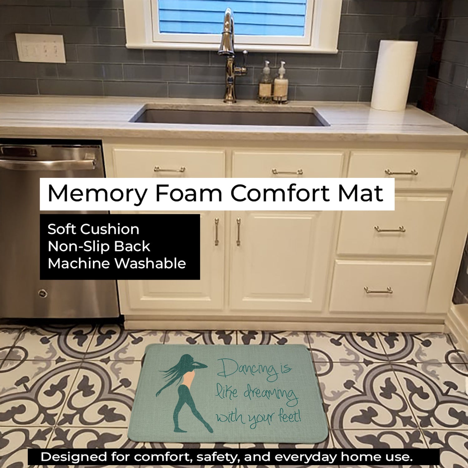 Dancing is Like Dreaming #2 Memory Foam Kitchen Mat Machine Washable Anti-Fatigue Cushion Comfort Bath or Kitchen Rug
