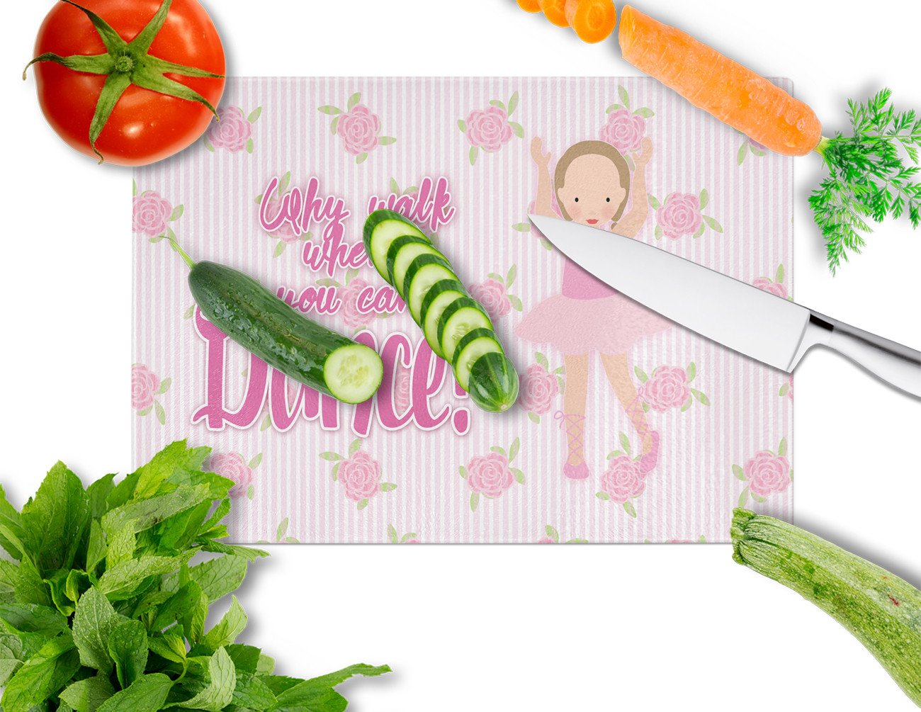 Ballet Brown Short Hair Cutting Board Tempered Glass Kitchen Cutting Surface, Heat Resistant Chopping, Non-Slip Feet, Food Prep & Serving