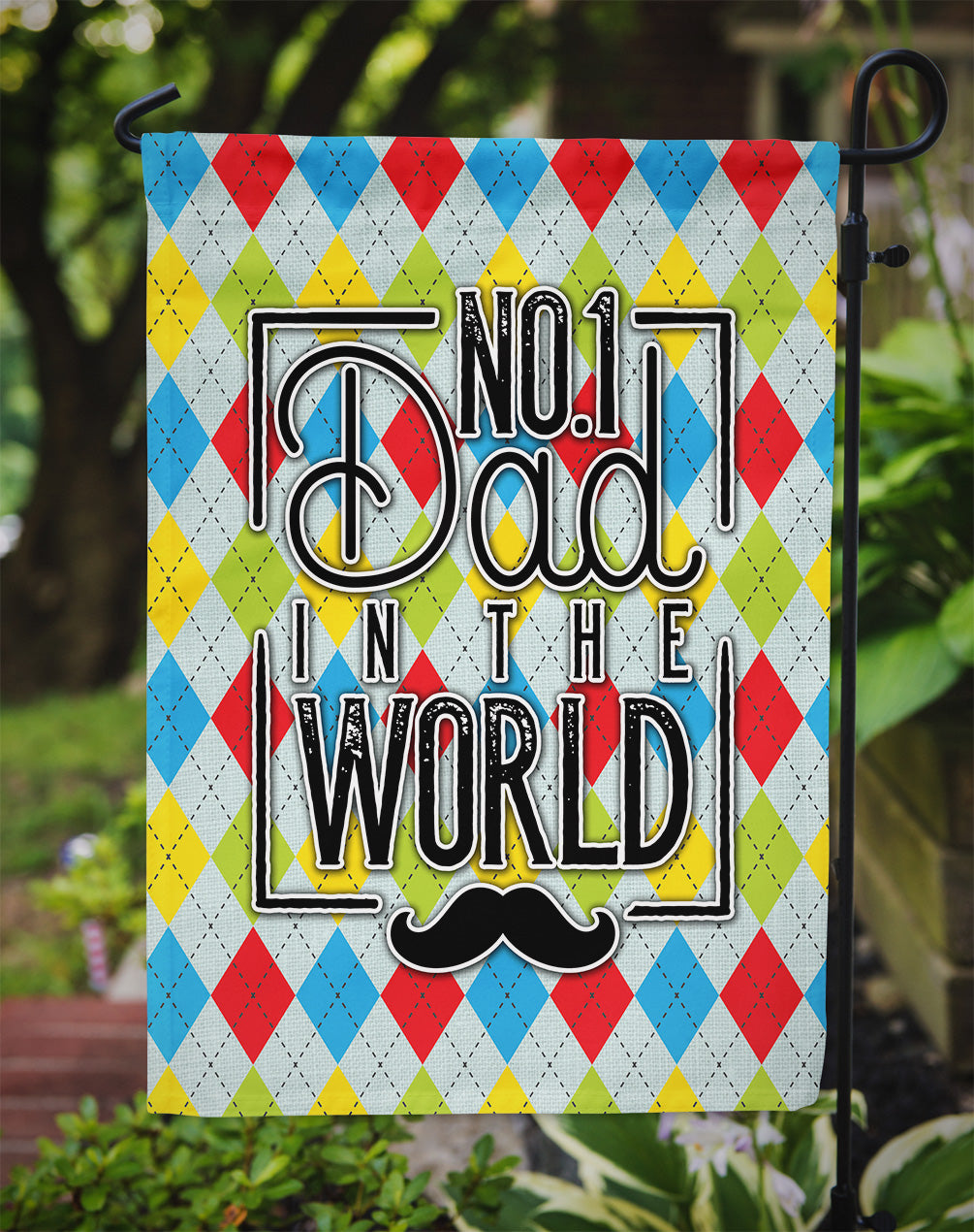 No 1 Dad in the World Argyle Garden Flag Mailbox Decorative Yard Banner Outside Patio Artwork for Flower Beds, Garden Size, Multicolor