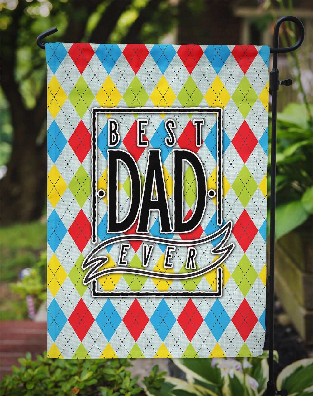 Best Dad Ever Argyle Garden Flag Mailbox Decorative Yard Banner Outside Patio Artwork for Flower Beds, Garden Size, Multicolor