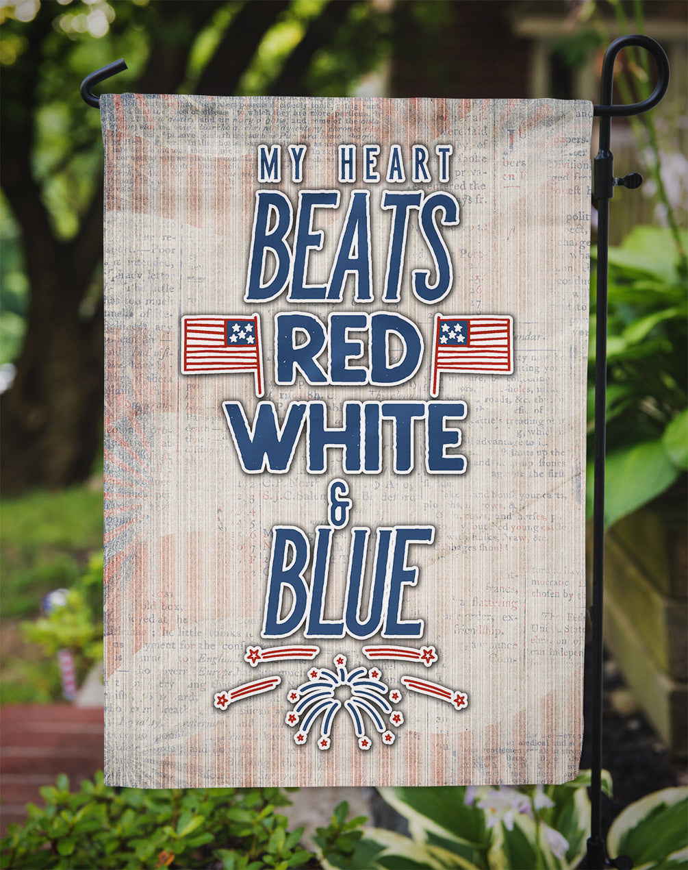 My Heart Beats Red White and Blue Garden Flag Mailbox Decorative Yard Banner Outside Patio Artwork for Flower Beds, Garden Size, Multicolor