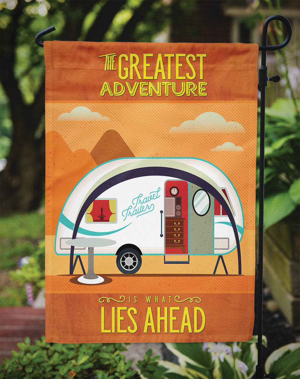 Greatest Adventure New Camper Garden Flag Mailbox Decorative Yard Banner Outside Patio Artwork for Flower Beds, Garden Size, Multicolor