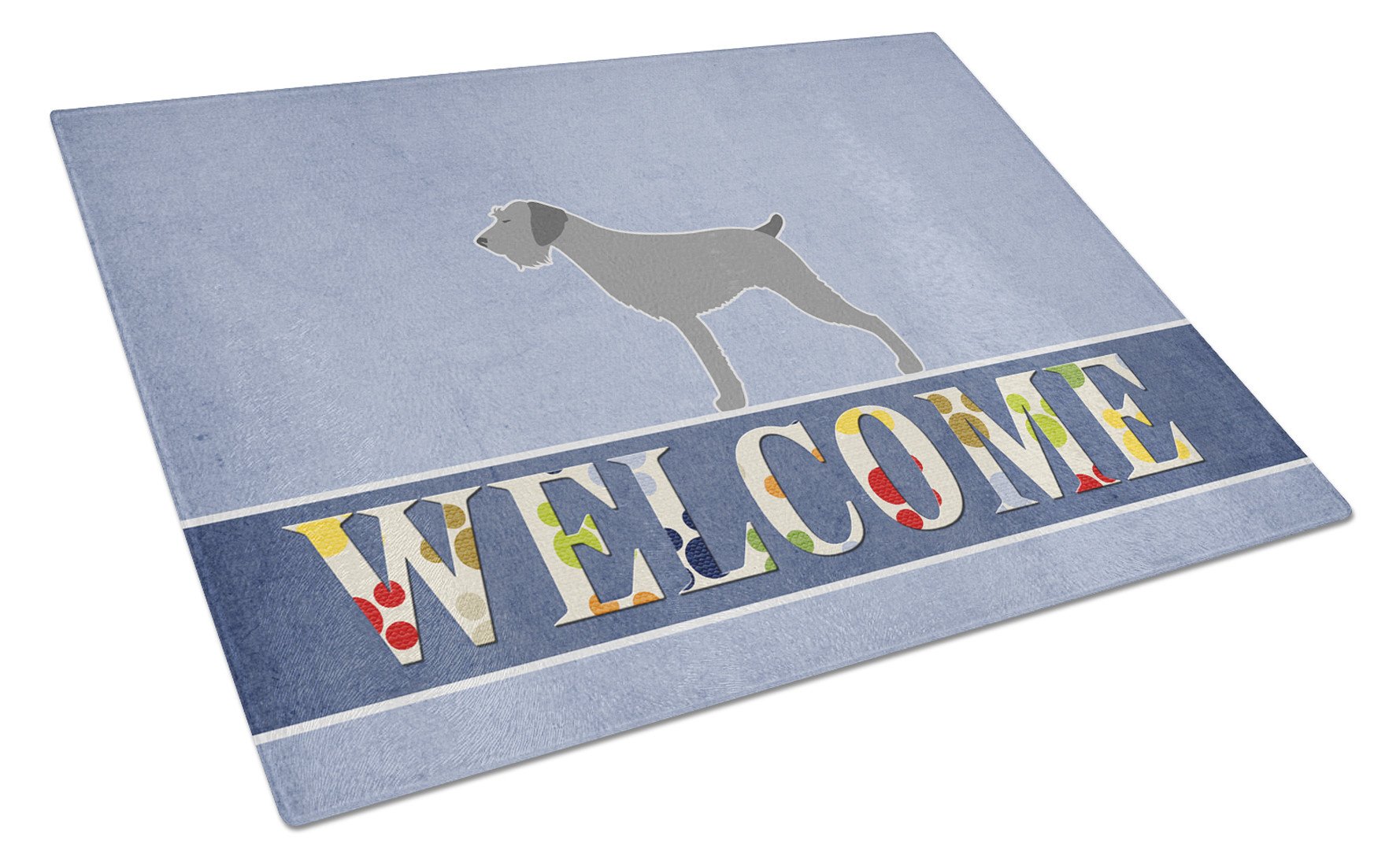 German Wirehaired Pointer Welcome Cutting Board Tempered Glass Kitchen Cutting Surface, Heat Resistant Chopping, Non-Slip Feet, Food Prep & Serving