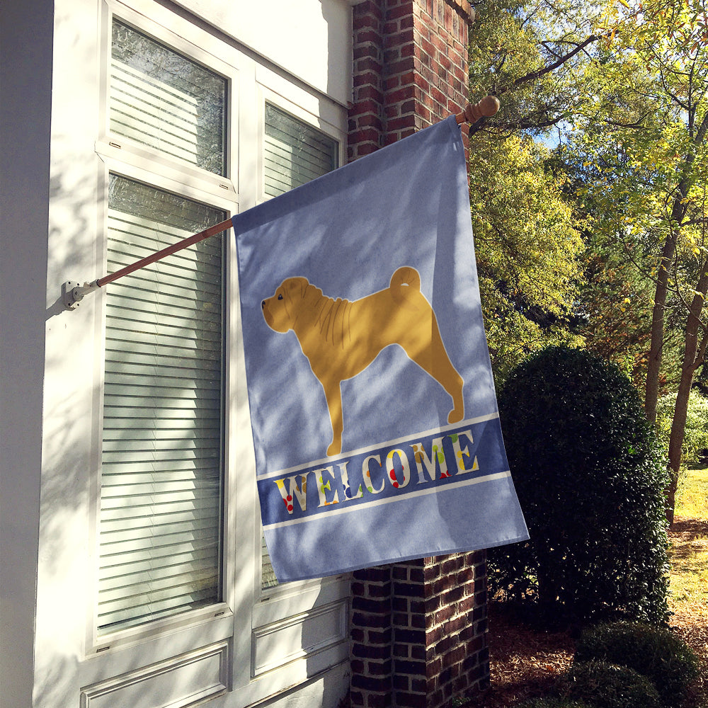 Shar Pei Merry Welcome House Flag 28x40 Porch Sleeve Pole Decorative Outside Yard Banner Artwork Wall Hanging, Polyester