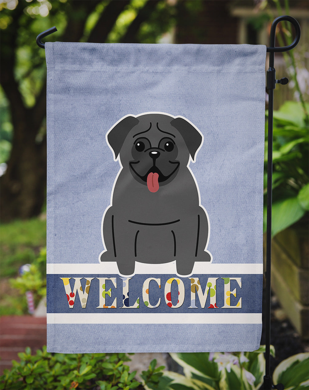 Pug Black Welcome Garden Flag Mailbox Decorative Yard Banner Outside Patio Artwork for Flower Beds, Garden Size, Multicolor
