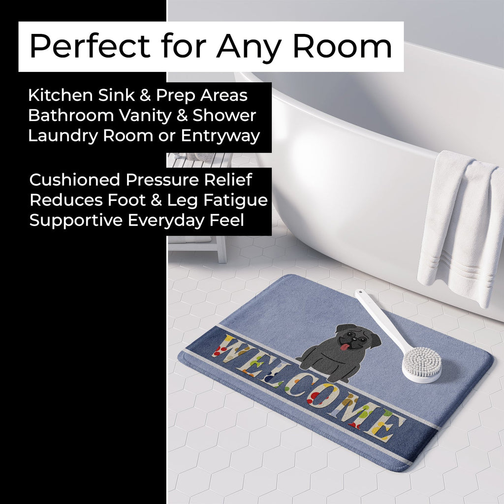 Pug Black Welcome Memory Foam Kitchen Mat Machine Washable Anti-Fatigue Cushion Comfort Bath or Kitchen Rug