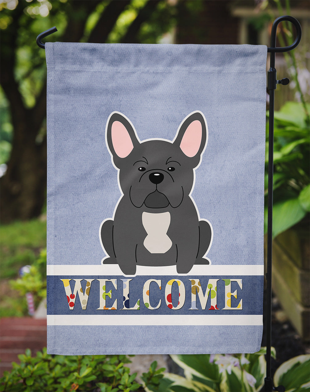 French Bulldog Black Welcome Garden Flag Mailbox Decorative Yard Banner Outside Patio Artwork for Flower Beds, Garden Size, Multicolor