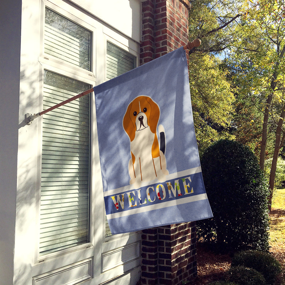 Beagle Tricolor Welcome House Flag 28x40 Porch Sleeve Pole Decorative Outside Yard Banner Artwork Wall Hanging, Polyester