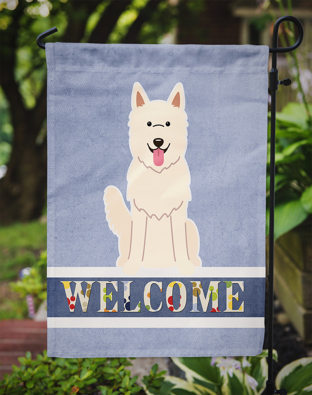 White German Shepherd Welcome Garden Flag Mailbox Decorative Yard Banner Outside Patio Artwork for Flower Beds, Garden Size, Multicolor