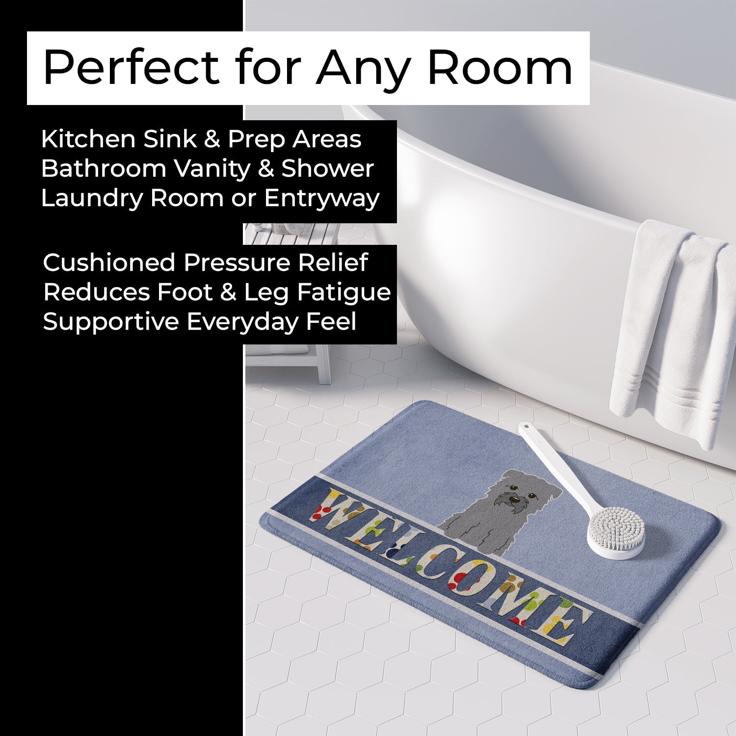 Glen of Imal Grey Welcome Memory Foam Kitchen Mat Machine Washable Anti-Fatigue Cushion Comfort Bath or Kitchen Rug
