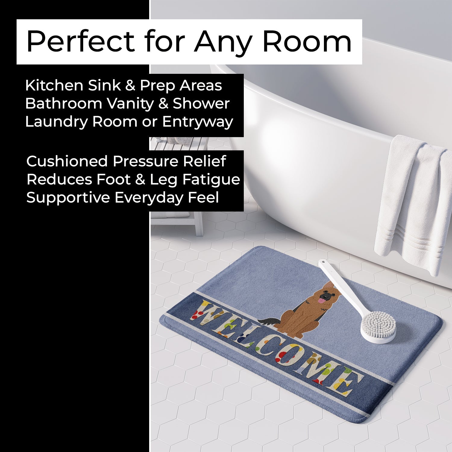 German Shepherd Welcome Memory Foam Kitchen Mat Machine Washable Anti-Fatigue Cushion Comfort Bath or Kitchen Rug