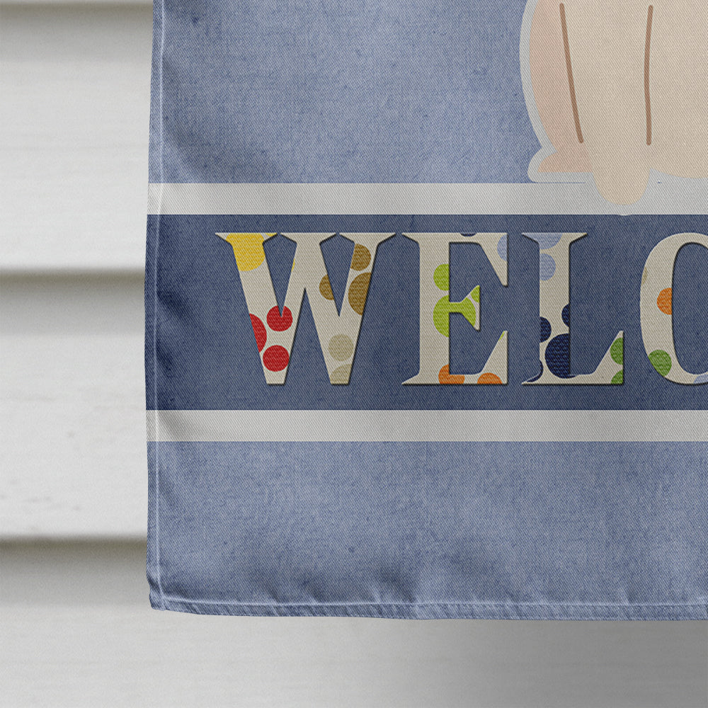 Papillon Red White Welcome House Flag 28x40 Porch Sleeve Pole Decorative Outside Yard Banner Artwork Wall Hanging, Polyester