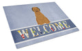 Briard Brown Welcome Cutting Board Tempered Glass Kitchen Cutting Surface, Heat Resistant Chopping, Non-Slip Feet, Food Prep & Serving