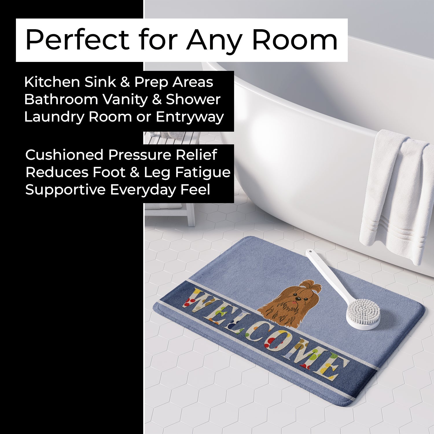 Shih Tzu Silver Chocolate Welcome Memory Foam Kitchen Mat Machine Washable Anti-Fatigue Cushion Comfort Bath or Kitchen Rug