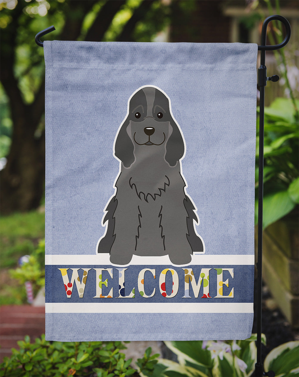 Cocker Spaniel Black Welcome Garden Flag Mailbox Decorative Yard Banner Outside Patio Artwork for Flower Beds, Garden Size, Multicolor